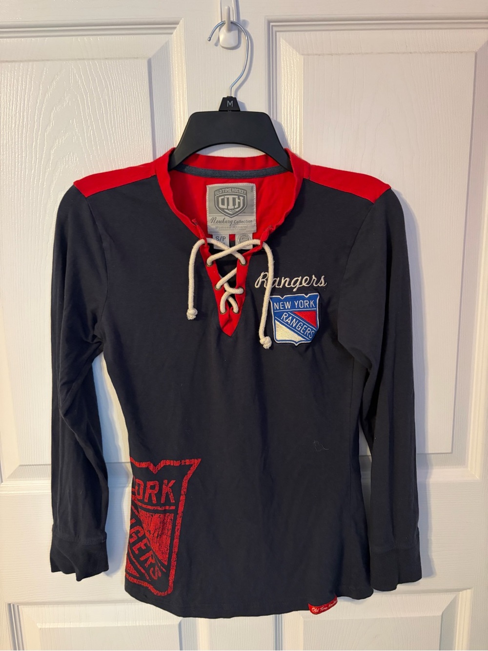 New York Rangers Navy & Red Lace-Up Long Sleeve Women’s Top